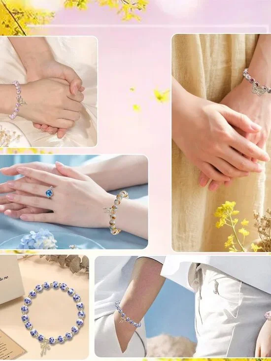 Beads Bow Stretch Bracelet for Women Vintage Flower Charm Bracelet Handmade Gold - Picture 6 of 6